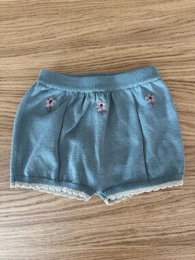 Zara Blue Knit Floral Embroidered Girls Shorts